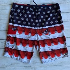 O'NEILL MENS 34 QUARTERS & CUPS BOARDSHORTS SWIMMING TRUNKS SURF SHORTS USA FLAG